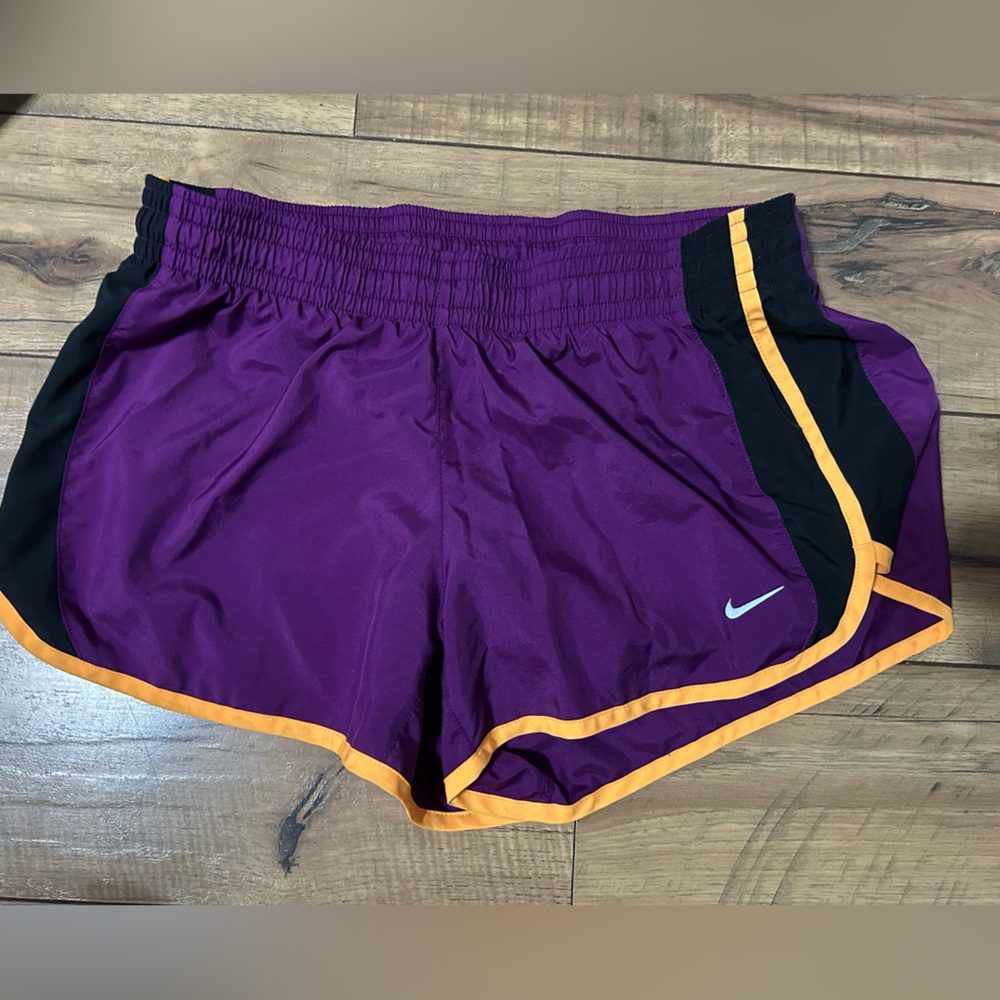 Nike Women's Athletic Shorts in Purple with Black and Orange Running Athleisure